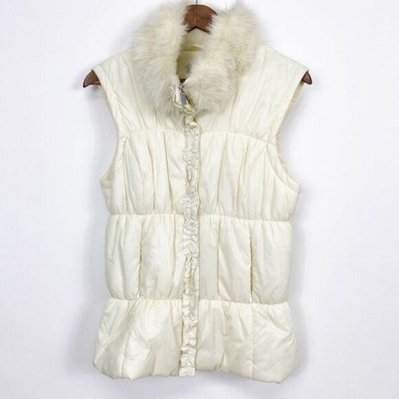 New York and Company Cream Fur Collar Vest Large - Picture 1 of 8